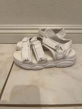 White Chunky Platform Sport Sandals Velcro Straps Size 38